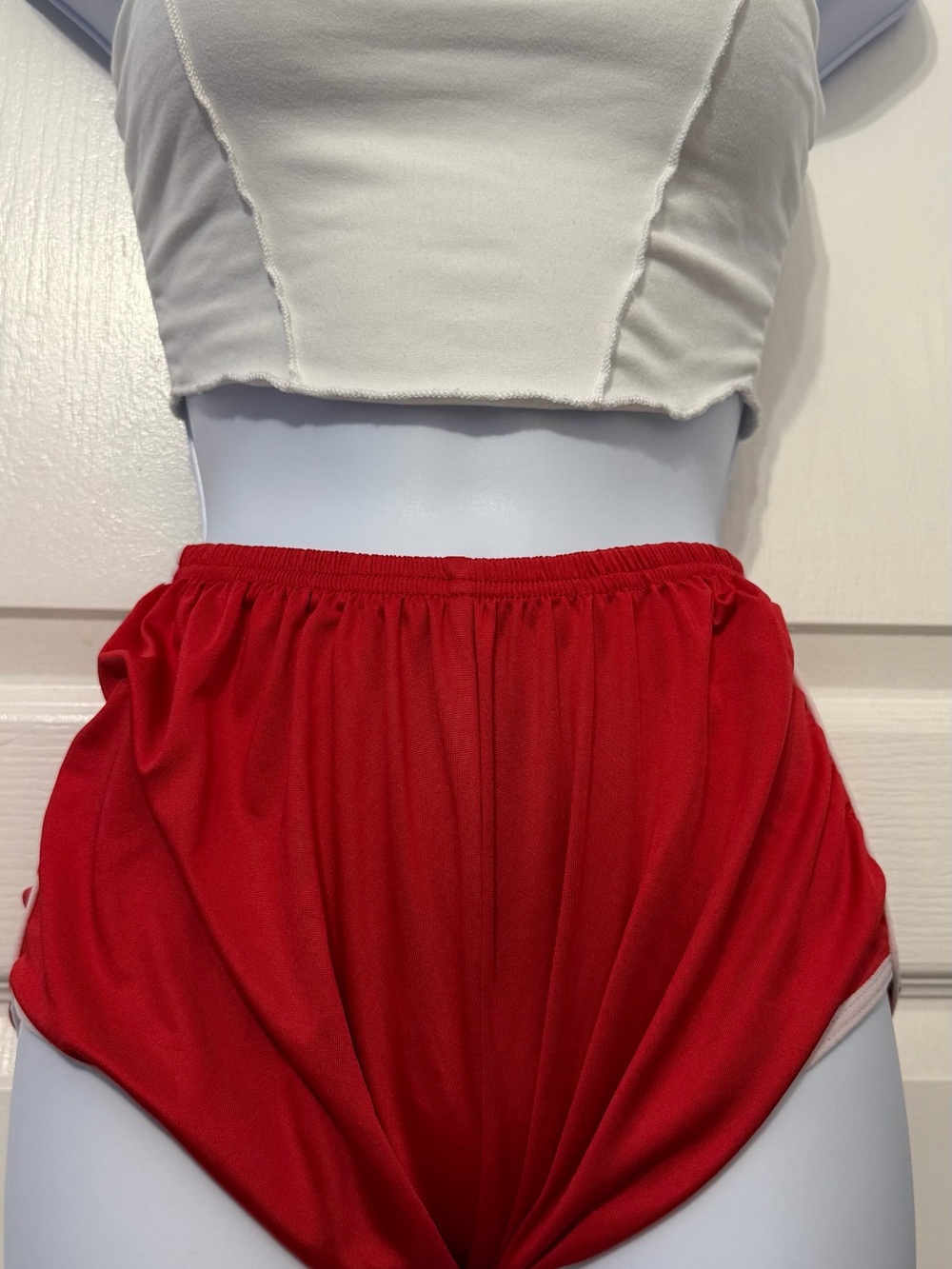 High-Rise Red Women’s Athletic Shorts with Elastic Waist